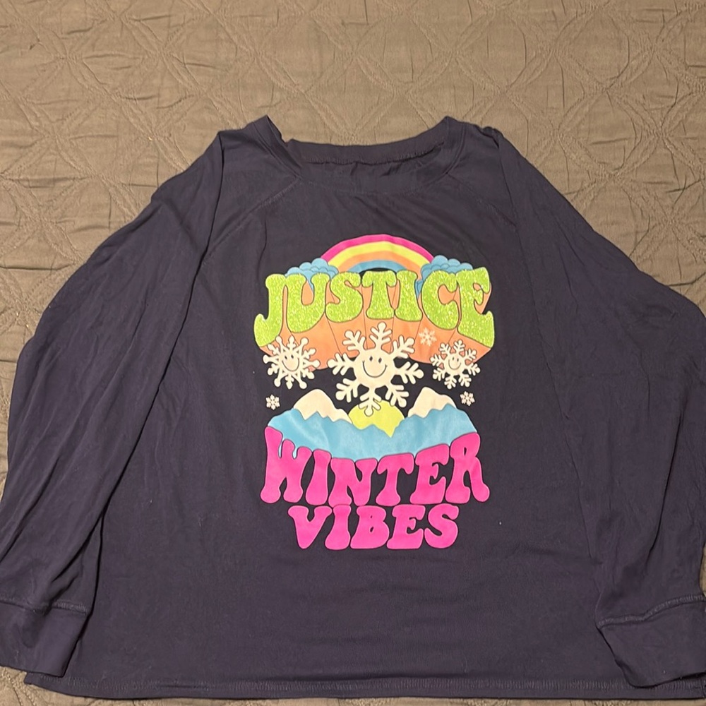 Justice Long Sleeve Girls Navy Winter Vibes Shirt Size XL Plus